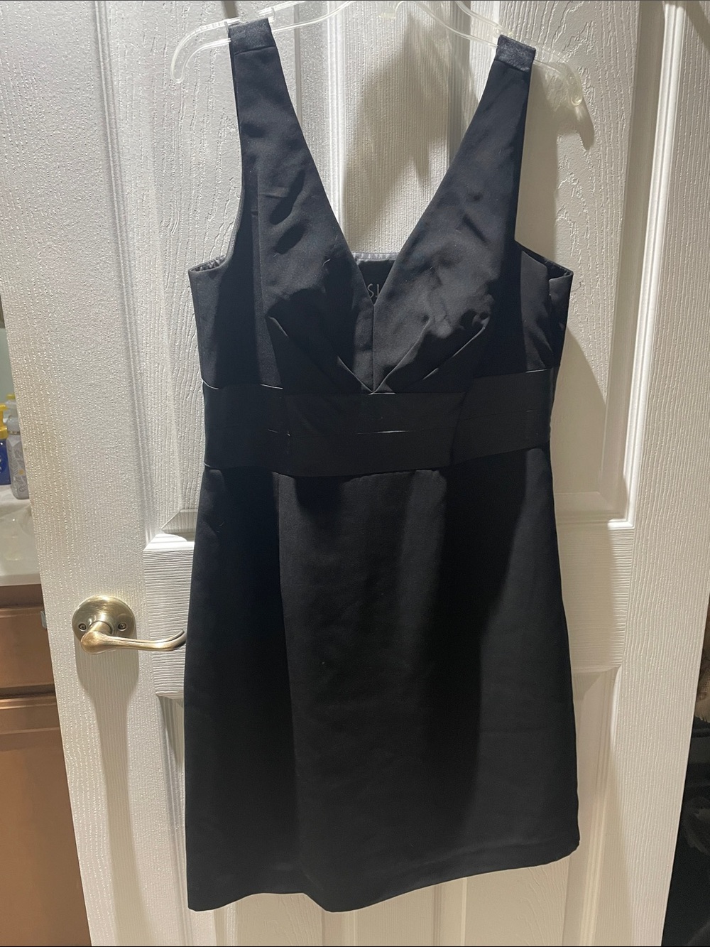 Black V-Neck Mini Dress with Wide Waistband